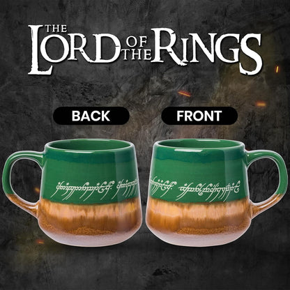Lord of the Rings Elven, Reactive Glaze Pottery Mug, 14Oz | High Gloss Finish, Tapered Shape, Elvish, Coffee Cup, Green, 0.4 Liters2