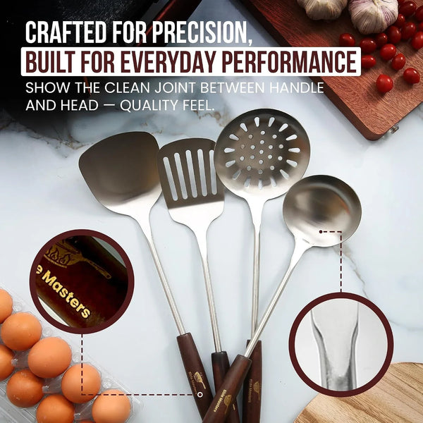 Pre-Seasoned Cast Iron Nonstick Stir-Fry Pan | Dual Handles & 4 Spatulas | Flat Bottom Wok with Wooden Lid & Wood Handle | Traditional Chinese Induction Wok (36Cm)2