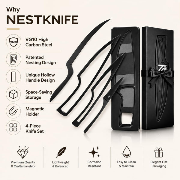 Magnetic Kitchen Knife Set - 4 Piece VG10 High Carbon Stainless Steel Kitchen Knives with Space-Saving Nesting Design & Magnetic Block - Ultra Sharp Professional Chef Knife Set9