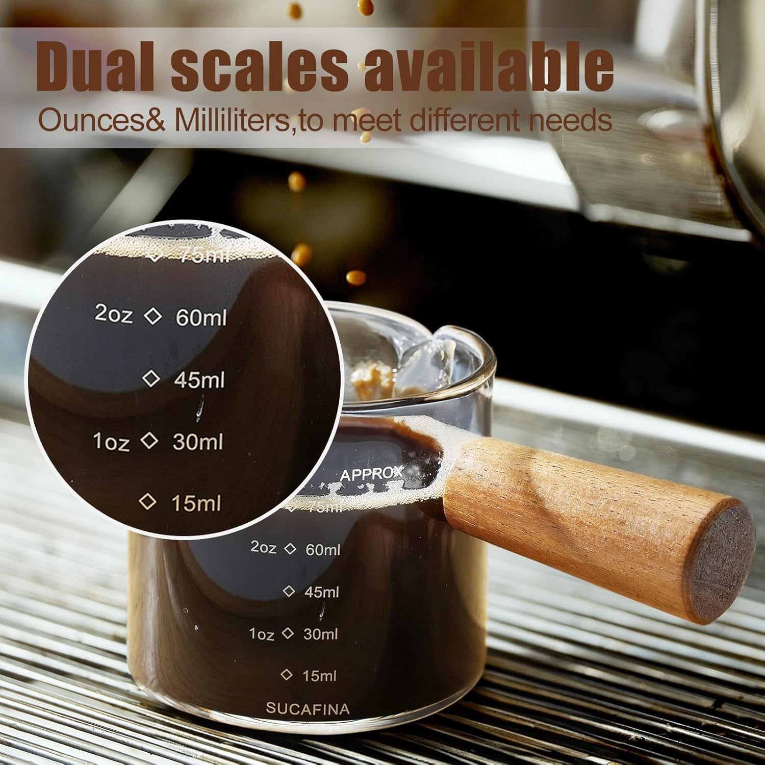 2-pack-espresso-cups-with-wood-handle-75ml-double-spout-glass-measuring-cup-with-dual-scale-espresso-shot-with-v-shaped-mouth-clear-glass-espresso-accessories-milk-frothing-pitcher