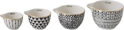 Creative Co-Op Black & White Stoneware Measuring Cups with Gold Electroplating (Set of 4 Sizes)3