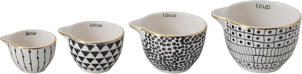 Creative Co-Op Black & White Stoneware Measuring Cups with Gold Electroplating (Set of 4 Sizes)3