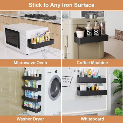 Magnetic Spice Rack for Refrigerator, Kitchen Organizer and Storage Shelf, Black (4 Pack)…5
