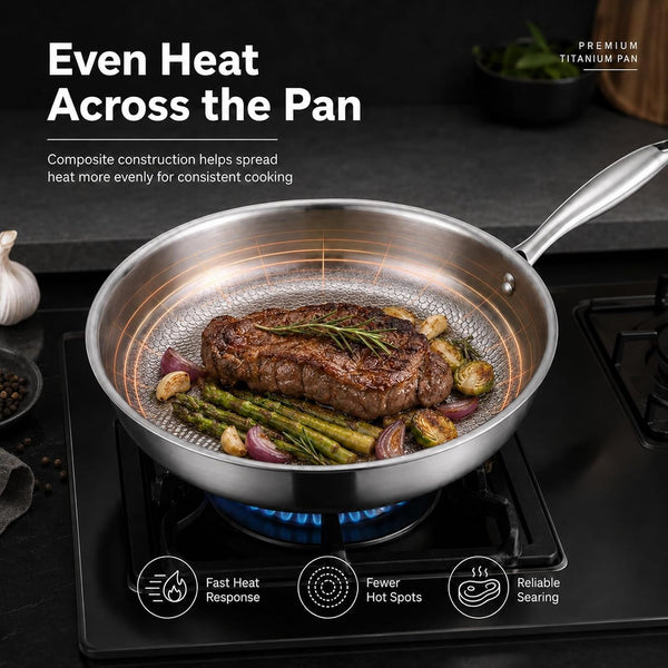 10Inch Titanium Pro Pans for Cooking, Titanium Frying Pan with Lid | Uncoated Hammered Cookware, Pfas-Free & No Coating, Oven & Induction Safe, Scratch-Resistant, Even Heating, Dishwasher Safe2
