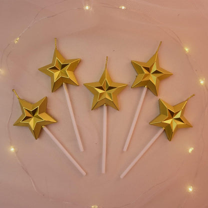 Birthday Candles, Star Shaped Gold Birthday Candles for Cake, 5Pcs Metallic Color Stereo Shaping Cake Candles Set, Sparkler Candles for Birthday Cake1