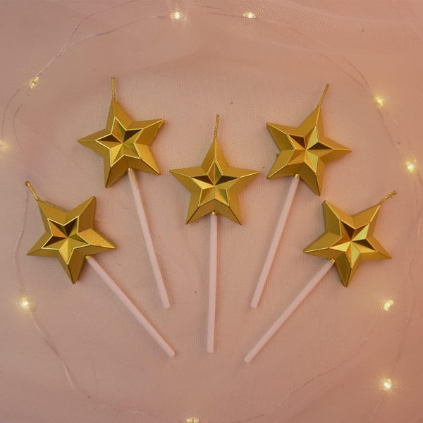 Birthday Candles, Star Shaped Gold Birthday Candles for Cake, 5Pcs Metallic Color Stereo Shaping Cake Candles Set, Sparkler Candles for Birthday Cake1