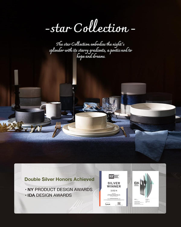 Plates and Bowls Set with Rim, Stoneware Dinnerware Sets for 48