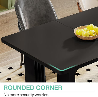 Tribesigns Modern Dining Table for 6 People, 71" Large Kitchen Dining Table with Wood Pedestal Base, Rectangular Long Dinner Table for Kitchen, Dining Room, Living Room, Black6