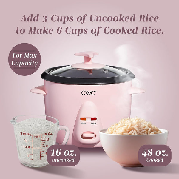 6 Cup Rice Cooker 300W - Effortless Cooking and Perfectly, Cooks 3 Cups of Raw Rice for 6 Cups of Cooked Rice, Pink8