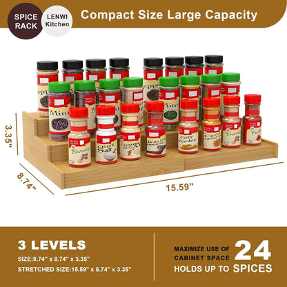 Spice Rack Organizer for Cabinet, 3 Tier Expandable Bamboo Spice Storage for Kitchen Cupboard Pantry4