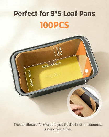 100 Pcs Loaf Pan Liners for Baking Bread 9X5 Inch, Bread Pan Liners with Cardboard Formers, Non-Stick Pre Cut Unbleached Parchment Paper for Loaf Pan | Pre-Cut Unbleached Parchment Paper Comes with Cardboard Formers, Ideal for Daily Loaf Bread Baking Production2