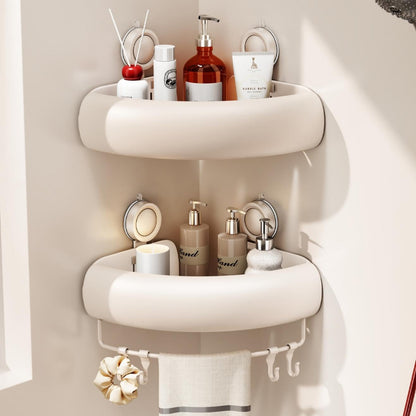 Shower Caddy Suction Cup, 2 Pack No Drilling Corner Shower Shelves, Rust Proof Bathroom Storage Organizer, Shower Corner Caddy with Removable Hooks and Towel Bar, Triangle, Cream1