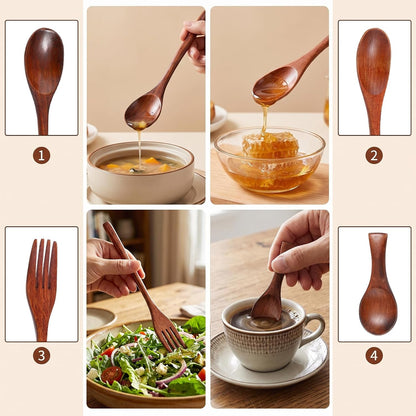 8 Pcs Wooden Spoons, Multi Size Solid Hardwood Cooking Utensil for Eating7