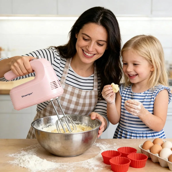 Electric Hand Mixer, 300W Handheld Mixer with 5 Stainless Steel Accessories, 5 Adjustable Speeds + Turbo Boost & Self-Control, One-Button Eject, Food Beater for Cakes, Eggs, Dough (Pink)7