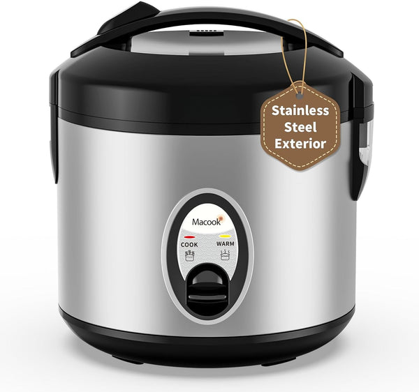 Stainless Steel Rice Cooker with Steamer, 4-Cup Uncooked (1.0L)/8-Cup Cooked, Electric Grain & Vegetable Cooker, Auto Keep Warm for Oatmeal, Soups & Multicooking1