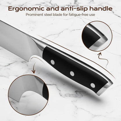 14 PCS Knife Set with Oak Wood Block,High Carbon Stainless Steel Kitchen Knife Set with Chef Knife, Santoku, Bread, Paring,Steak Knives, Kitchen Shears Sharp Knife Block Set with Sharpener6