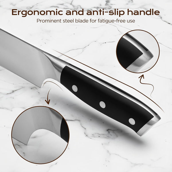 14 PCS Knife Set with Oak Wood Block,High Carbon Stainless Steel Kitchen Knife Set with Chef Knife, Santoku, Bread, Paring,Steak Knives, Kitchen Shears Sharp Knife Block Set with Sharpener6