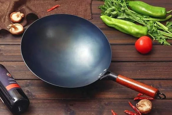 Chinese 100% Hand Hammered Iron Woks Stir Fry Pans, Non-Stick, No Coating, Less Oil, Black Pre-Seasoned (Chrome-Black, 14.2 Inch)2