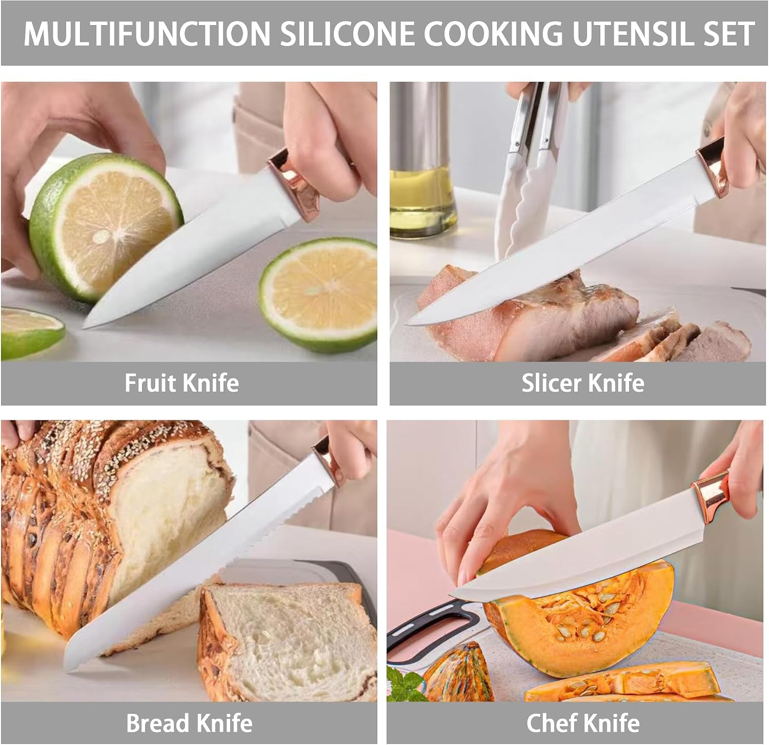 19-piece-kitchen-utensil-and-knife-set-black-white-11-food-grade-silicone-tools-5-nonstick-coated-stainless-steel-knives-bamboo-handles-cutting-board-and-fan-shaped-holder