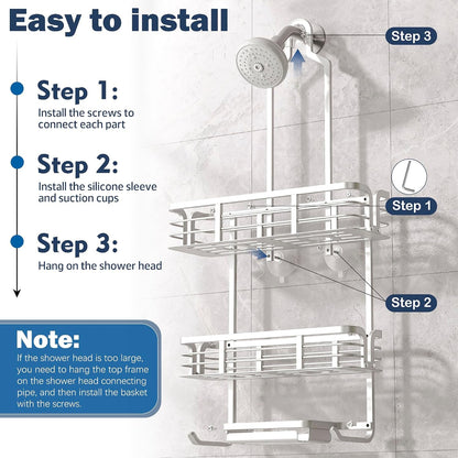 Shower Caddy Hanging, Never Rust Aluminum Shower Organizer, over Showerhead No Drilling Shower Racks, with Soap Holder Multi Hooks Bathroom Storage for Shampoo Sponge,Silvery7