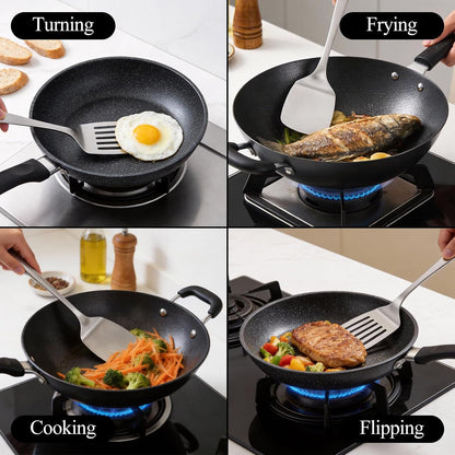 2PCS Stainless Steel Spatula Set, Solid & Slotted Turner | Heat Resistant, Heavy Duty Kitchen Utensils, Dishwasher Safe, for Flipping Fish Eggs Pancakes, Everyday Kitchen Cooking6
