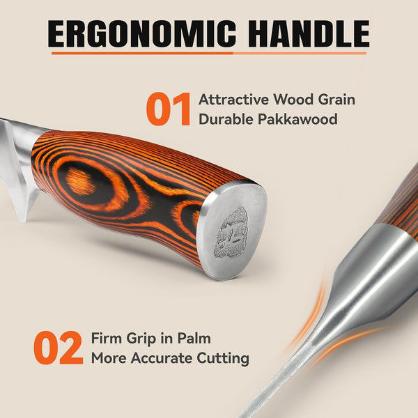 Boning Knife, 7 Inch Sharp Fillet Knife for Trimming Meat with Bones, Woodgrain Pakkawood Handle, High Carbon German Steel, Gift Box Included6