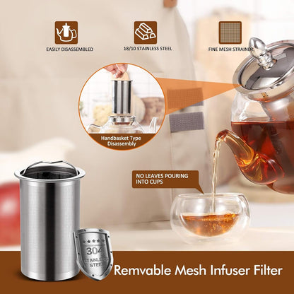 1000Ml Glass Teapot with Removable Infuser, Stovetop Safe Tea Kettle, Blooming and Loose Leaf Tea Maker Set3