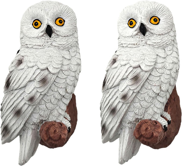 2Pcs Owl Solar Statue Garden Owl Figurine Light Tree Hugger Outdoor Fence Solar Lights Fake Owl Decoration for Home, Patio and Lawn White1