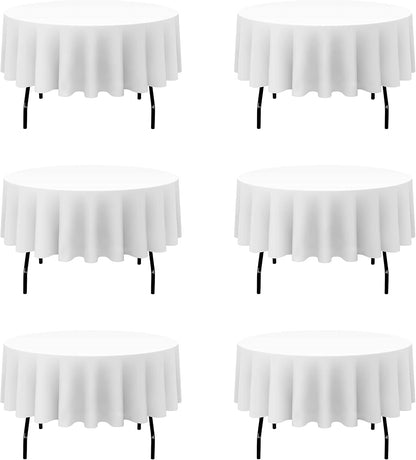 6 Pack White round Tablecloths 90 Inch for 60" Tables1