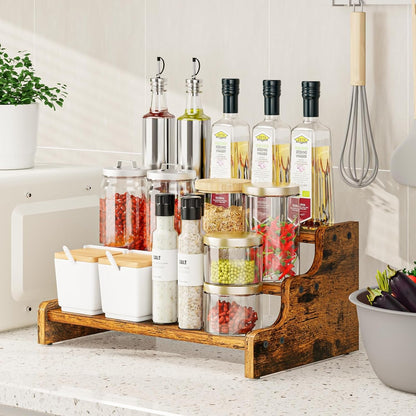3-Tier Spice Rack, 13.8 Inch Wood Step Shelf Countertop Spice Storage Holder, Kitchen Pantry Cabinet Organizer Cupboard for Spice Bottles, Jars, Seasonings, Baking Supplies,Bathroom Organizer2