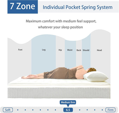 Full Size Mattress, 12 Inch Memory Foam Hybrid Mattress in a Box with Pocket Springs for Motion Isolation, Pressure Relief, Medium Firm, Certipur-Us4