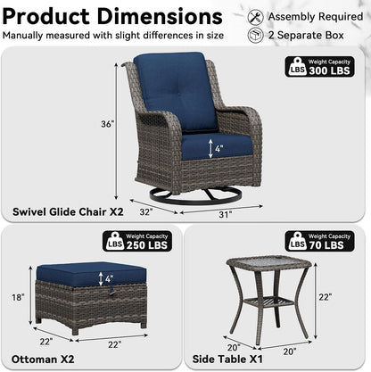 5 Piece Outdoor Wicker Patio Furniture Set, Outdoor Swivel Rocker Patio Chairs Set with Thickened Olefin Cushions, High Back and Deep Seating, Hand-Woven PE Rattan for Porch, Deck2