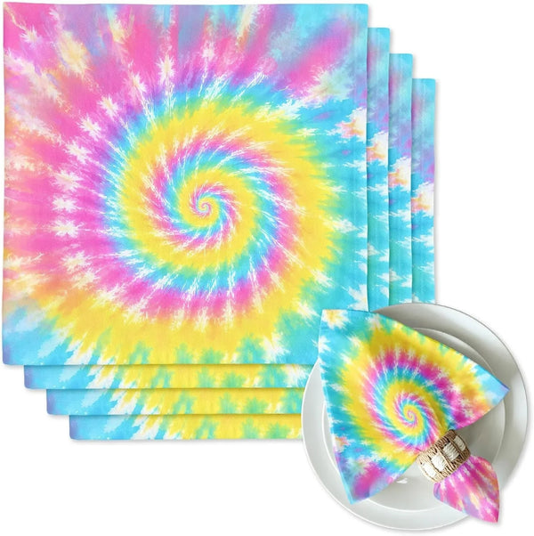 Rainbow Tie Dye Cloth Napkins Set of 4, 18X18 Inch Washable Reusable Dinner Napkins, Colorful Swirl Table Decor Napkins for Birthday Party, Holiday Dining & Kitchen Decor1
