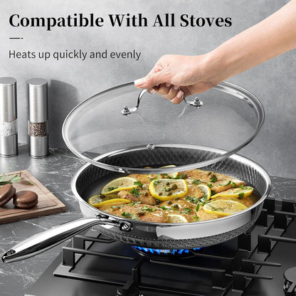 8 Inch Nonstick Frying Pan with Lid, Induction & Oven Safe | Titanium Ceramic Tri-Ply Stainless Steel Hybrid Nonstick Skillet, Stay Cool Handle, Heat Fast and Evenly, PFAS/PFOA/PTFE Free3