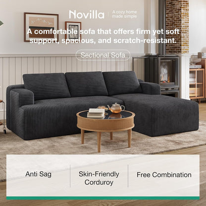 L-Shape Boneless Couches for Living Room, Corduroy Dark Grey10