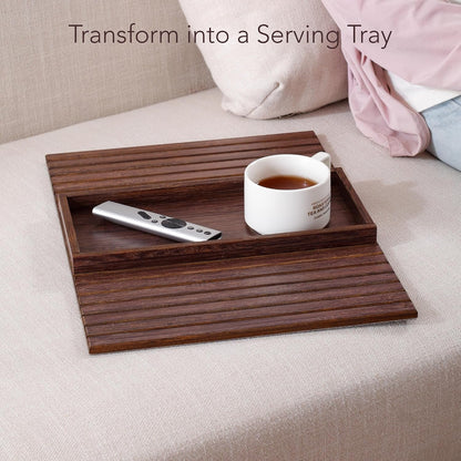 DETOR Couch Arm Tray with Spacious 12.4" X 5.4" Storage Box, Walnut Bamboo Finish, Enhanced Non-Slip Felt Bottom, Sturdy Bamboo Slats, Fits Armrests 6" and Wider9