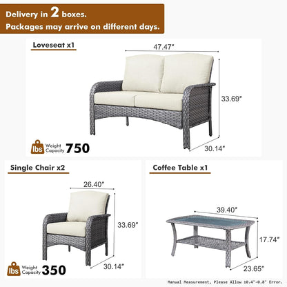 Patio Furniture Set,4 Pieces Outdoor Conversation Set,All Weather Wicker Loveseat Sofa Set with High Back Chairs Table,Beige6