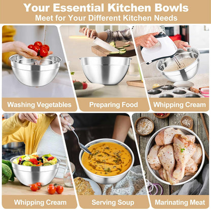 Mixing Bowls Set, Stainless Steel Salad Bowl with Lids, Khaki6