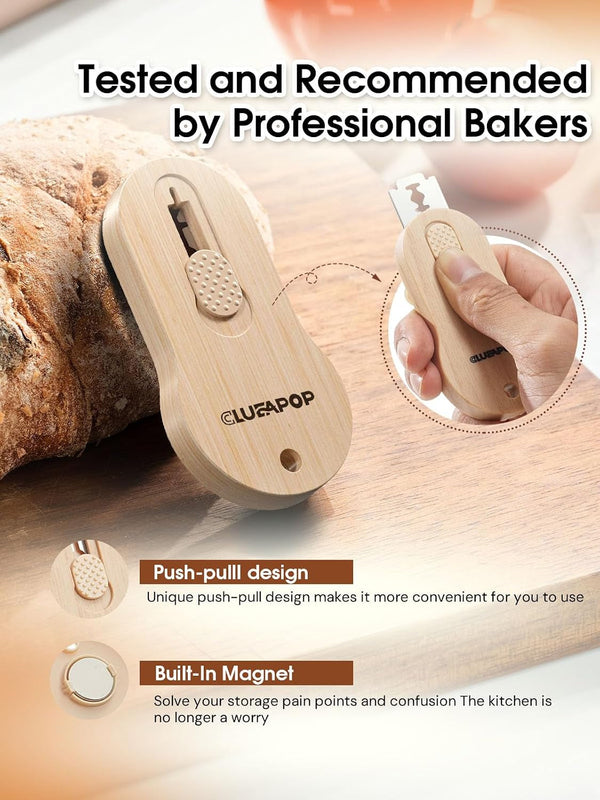 Bread Lame Sourdough Scoring Tool, Magnetic Bread Scoring Tool with 5 Retractable Razor Blades, Sourdough Bread Baking Supplies, with Scoring Patterns Booklet & Pan Scraper, Push-Pull Safety Design8