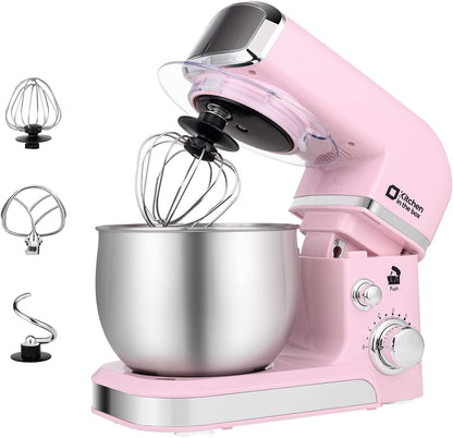 Stand Mixer,3.2Qt Small Electric Food Mixer,6 Speeds Portable Lightweight Kitchen Mixer for Daily Use with Egg Whisk,Dough Hook,Flat Beater (Pink)1
