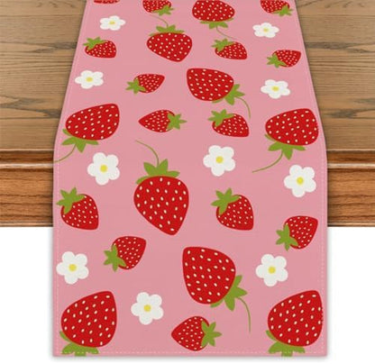 Summer Table Runner 13×108 Inch Strawberry Shortcake Party Decor2
