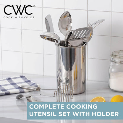 Kitchen Utensil Set - Premium Nonstick & Heat Resistant Kitchen Gadgets, Turner, Spaghetti Server, Serving Spoons, Whisk, Tongs, Masher & Utensil Holder, 10-Piece Stainless Steel2