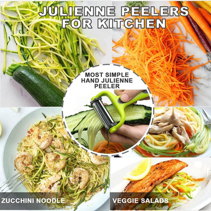 Potato Apple Vegetable Peelers for Kitchen, I and Y Peelers for Fruit Veggie Potatoes Carrot Cucumber, 3 in 1 Blade Spin Design with Julienne Multifunctional9