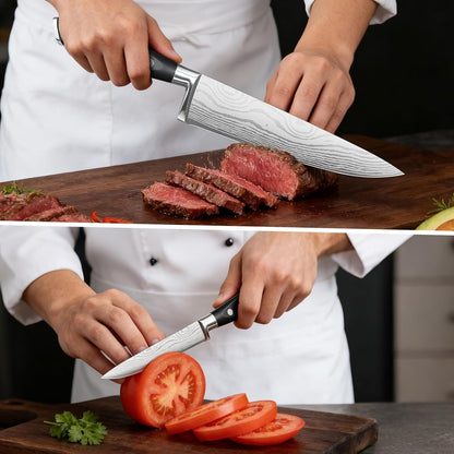 2PCS Chef Knife Set, Razor Sharp Japanese Kitchen Knife Set, High Carbon Steel Damascus Pattern Chef'S Knives, Cooking Knife with Full Tang Handle Design for Home Kitchen2
