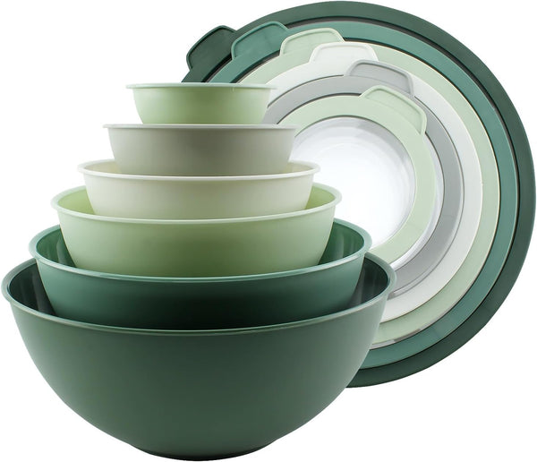 Mixing Bowls with Lids - 12 Piece Plastic Nesting Bowls Set Includes 6 Prep Bowls and 6 Lids, Microwave Safe Mixing Bowl Set, Sage Tritan Lid1