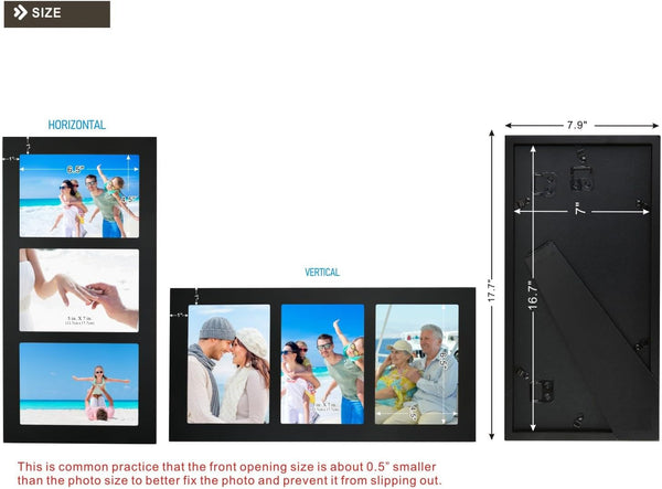 Collage Picture Frame Black Wood 5X7 3-Opening 1 Pack4