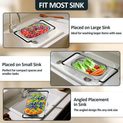 Over the Sink Colander - Strainers and Colanders - Sink Strainer Basket - Expandable Fine Mesh Strainer with Rubber Grip for Veggie, Fruits, Pasta, Home Kitchen Essentials (9.5W X 13.4-21.3L X 3.3H)5