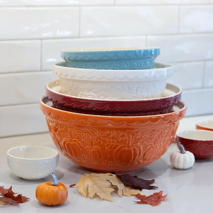 in the Pumpkin Patch S18 Mixing Bowl, Cranberry, Stoneware, 2.85 Qt, Embossed Pumpkin Design (Multi)4