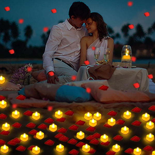 Rose Petals and Candles Set for Romantic Decoration, 3000 Pcs Red Rose Petals and 36 Pcs Heart Candle Lights for Special Night, Wedding, Anniversary, Valentine Day for Hotel and Bedroom Decor2