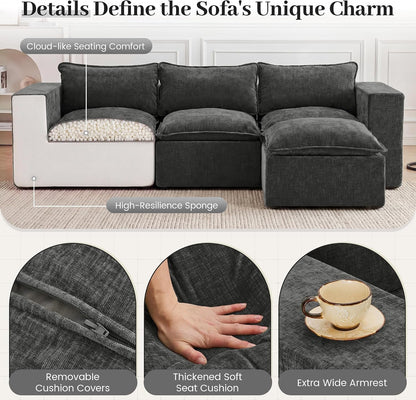 101" Boneless Cloud Sectional Couch for Living Room, Sectional L Shaped Sofa Couch with Ottoman, Modular Sleeper Sofa for Apartment，No Assembly, Dark Grey6